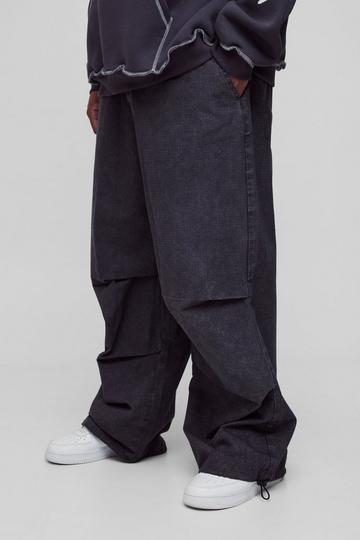 Plus Washed Ripstop Pleat Knee Parachute Pants charcoal