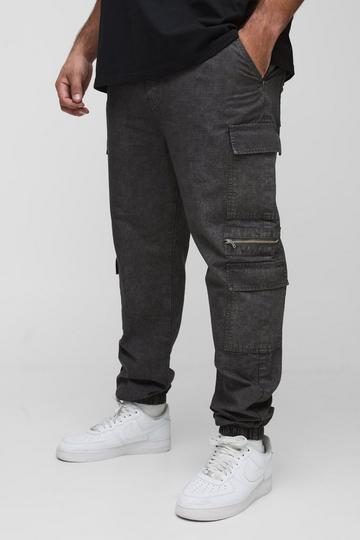 Plus Washed Ripstop Zip Detail Slim Fit Cargo Trousers charcoal