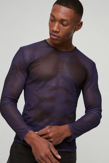 Muscle Fit Power Mesh Body Graphic Printed Top navy