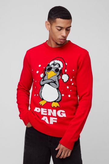 Regular Fit Peng Knitted Christmas Jumper red