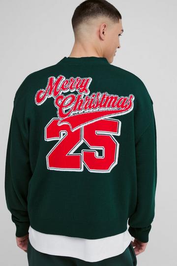 Oversized Boxy Varsity Knitted Christmas Cardigan green