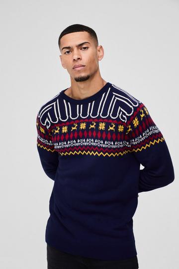 Black Regular Fit Farisle Funnel Neck Knitted Jumper