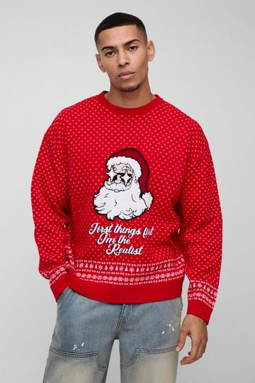 Oversized Boxy Santa Christmas Jumper red