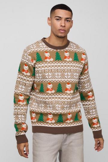 Regular Fit Fairisle Teddy Christmas Jumper chocolate