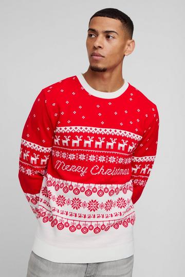 Regular Fit Man Fairisle Merry Christmas Knitted Jumper red