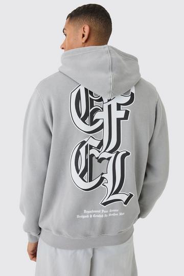 Oversized Gothic OFCL Printed Zip Through Hoodie grey marl