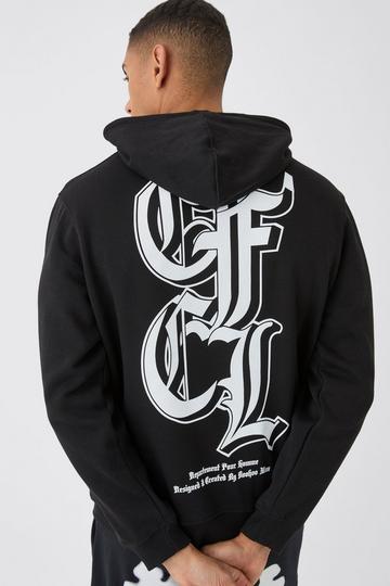 Oversized Gothic OFCL Printed Zip Through Hoodie black