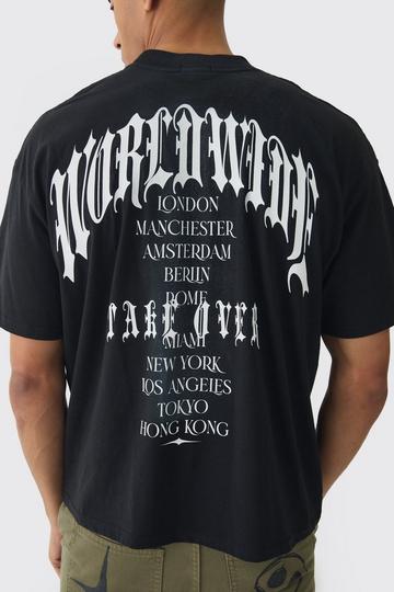 Oversized Boxy Gothic Worldwide Spray Wash T-Shirt black