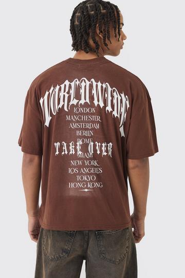 Oversized Boxy Gothic Worldwide Spray Wash T-Shirt chocolate