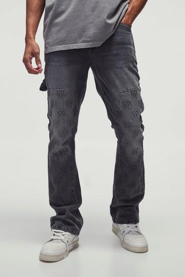 Slim Flared Carpenter Cross Embroidered Jeans grey