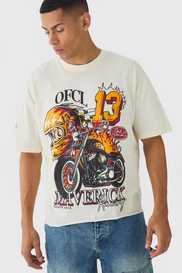 Oversized Boxy Skull Racing Print T-Shirt ecru