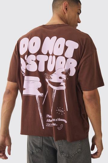 Oversized Boxy Washed Do Not Disturb Print T-Shirt chocolate