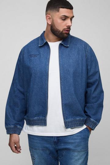 Plus Embroidered Denim Bomber Jacket mid blue