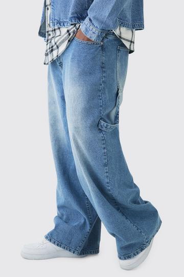 Plus Gebleekte Baggy Utility Jeans Met Verstelbare Taille washed blue