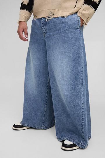 Plus Gedraaide Geplooide Wide Leg Jeans light wash