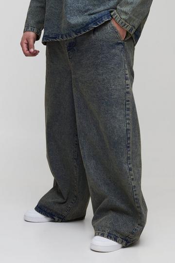 Plus Veckade baggy jeans antique wash