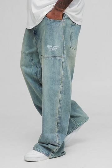 Plus Relaxed Fit Embroidered Carpenter Jeans antique blue