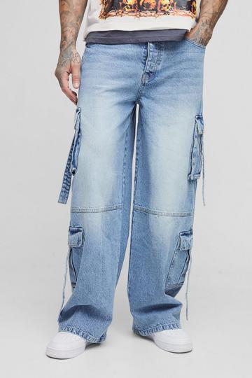 Tall Multi Pocket Baggy Cargo Jeans light wash