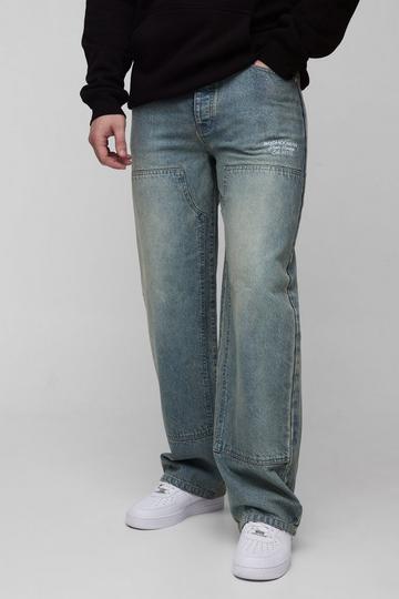 Tall Geborduurde Baggy Utility Jeans antique blue