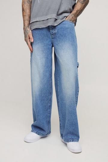 Tall Gebleekte Baggy Utility Jeans Met Verstelbare Taille washed blue