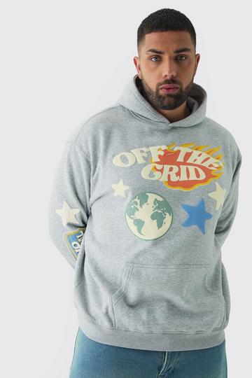 Plus Puff Print Off The Grid Overdyed Hoodie grey