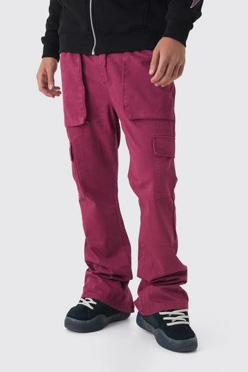 Elasticated Waist Slim Flare Twill Zip Hem Cargo Trousers mauve