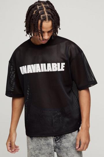 Oversized Boxy Mesh Unavailable T-Shirt Met Print black