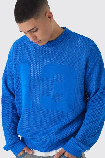 Blue Oversized Open Stitch Homme 13 Knitted Jumper