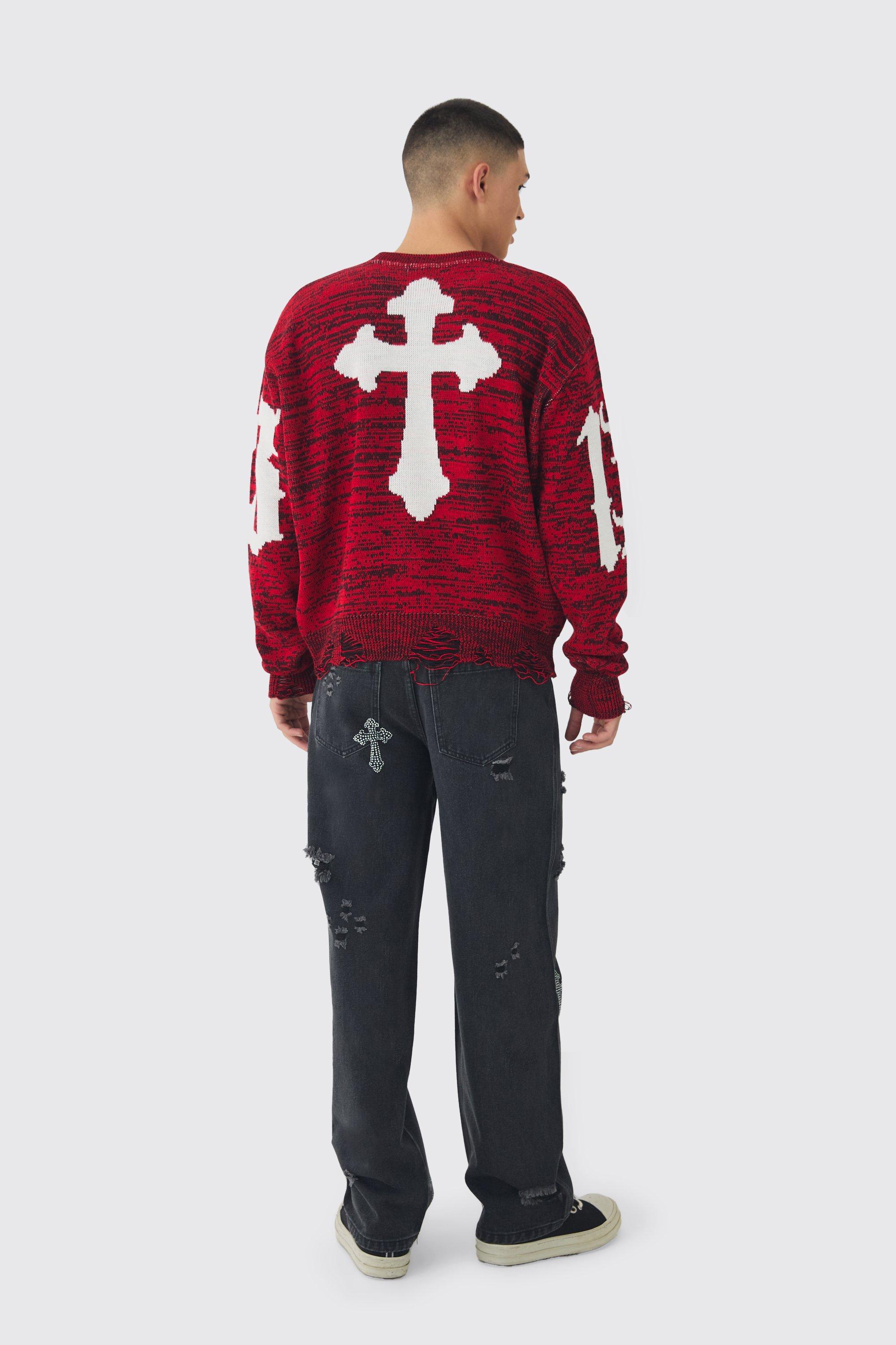 Mens black jumper with red crosses store