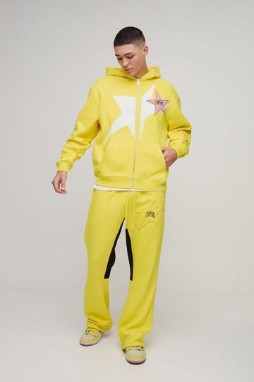 Oversized Zip Through Evil Teddy Printed Applique Hooded Tracksuit yellow