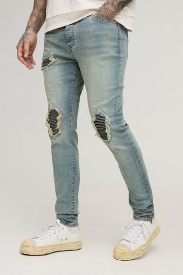 Tall Biker Rip & Repair Stonewash Zip Hem Skinny Jeans stonewash