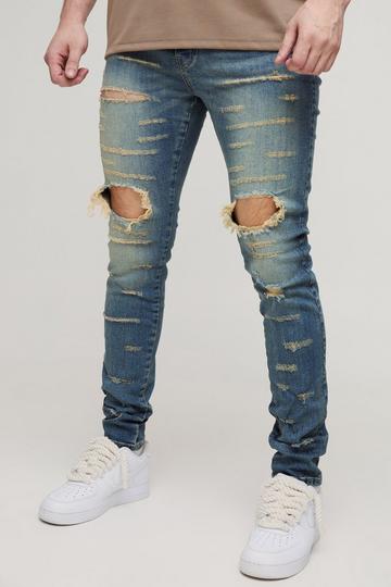 Tall Extreme Rip Busted Knee Skinny Jeans mid wash