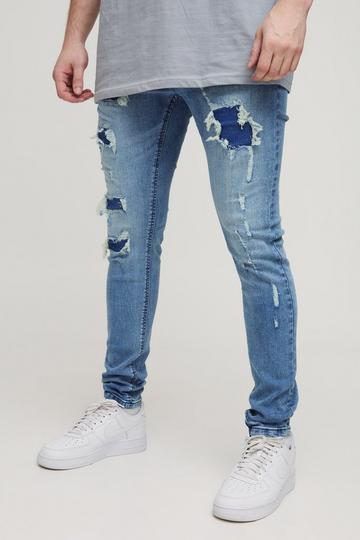 Tall Super Versleten Dirty Wash Skinny Jeans mid wash