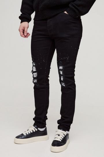 Tall Rip & Repair Skinny Jeans Met Verfspetters En Bandana black