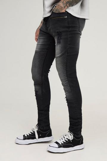 Tall Washed Zip Biker Distressed Stacked Skinny Jeans washed black