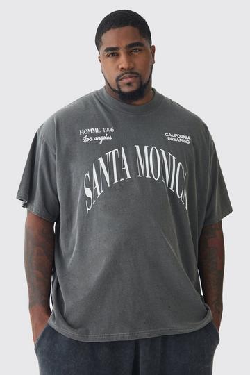 Plus Oversized Acid Wash Santa Monica Varsity Print T-shirt charcoal