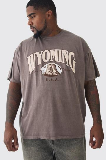 Plus Oversized Washed Wyoming Print T-shirt chocolate