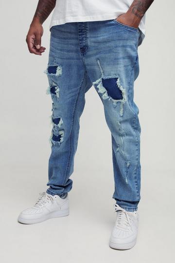 Plus Super Distressed Dirty Wash Skinny Jeans mid wash