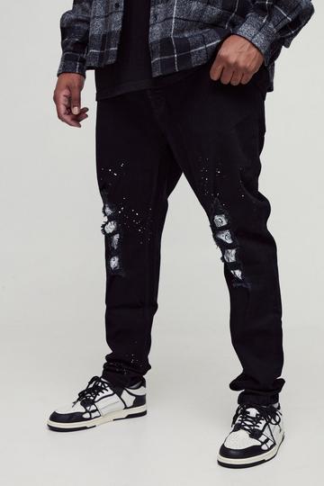 Plus Paint Splatter Bandanna Rip & Repair Skinny Jeans black