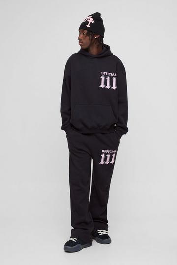 Oversized Moto Puff & Diamante Print Hooded Tracksuit black