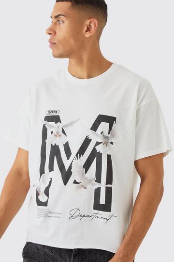 White Oversized Boxy M Dove Graphic T-Shirt