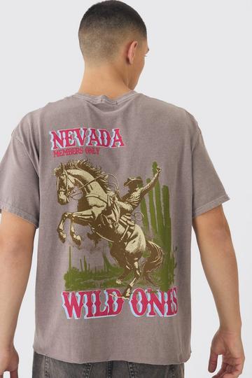 Oversized Boxy Washed Wild Ones Back Print T-Shirt chocolate