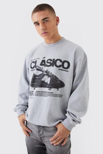 Grey Oversized Extended Neck Shoe Print Sweatshirt