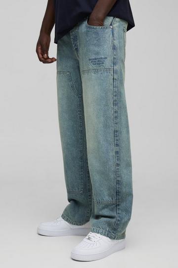 Relaxed Fit Embroidered Carpenter Jeans antique blue