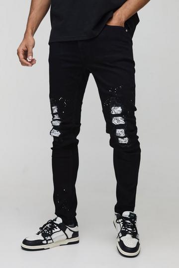 Rip & Repair Skinny Jeans Met Verfspetters En Bandana black