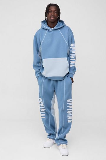 Oversized Contrast Stitch Colour Block Official Embroidered Tracksuit light blue