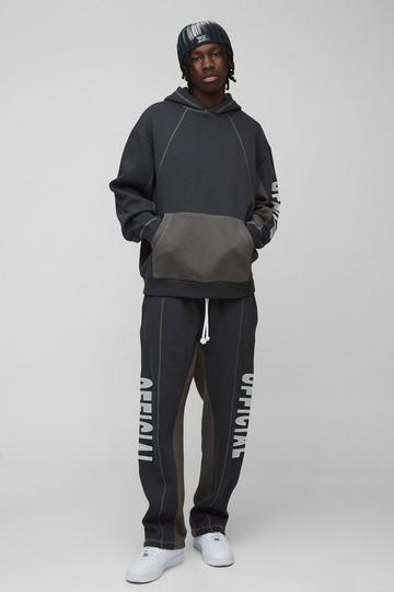 Oversized Contrast Stitch Colour Block Official Embroidered Tracksuit charcoal