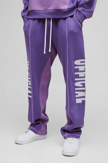 Oversized Contrast Stitch Colour Block Official Embroidered Jogger purple