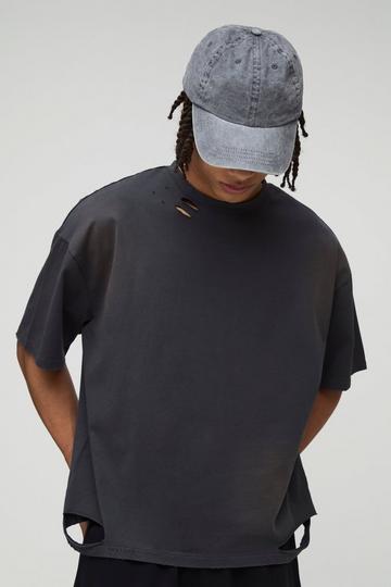 Premium Heavyweight Boxy Washed Distressed T-Shirt charcoal