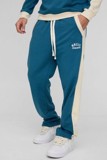 Slim Fit Embroidered Side Panel Colour Block Loopback Jogger blue